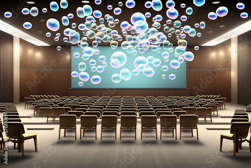 Universität Hörsaal mit schwebenden transparenten Blasen