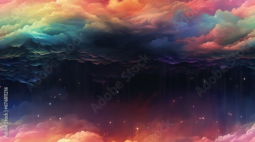  a painting of a rainbow colored sky with stars and clouds in the center of the painting is a rainbow colored sky with stars and clouds in the center of the sky. generative ai