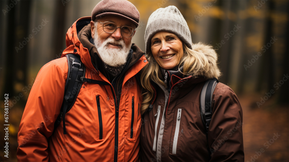Portrait of an older couple in the park.Old couple walking outside in autumn Portrait of an older couple in the park.Old couple walking outside in autumn