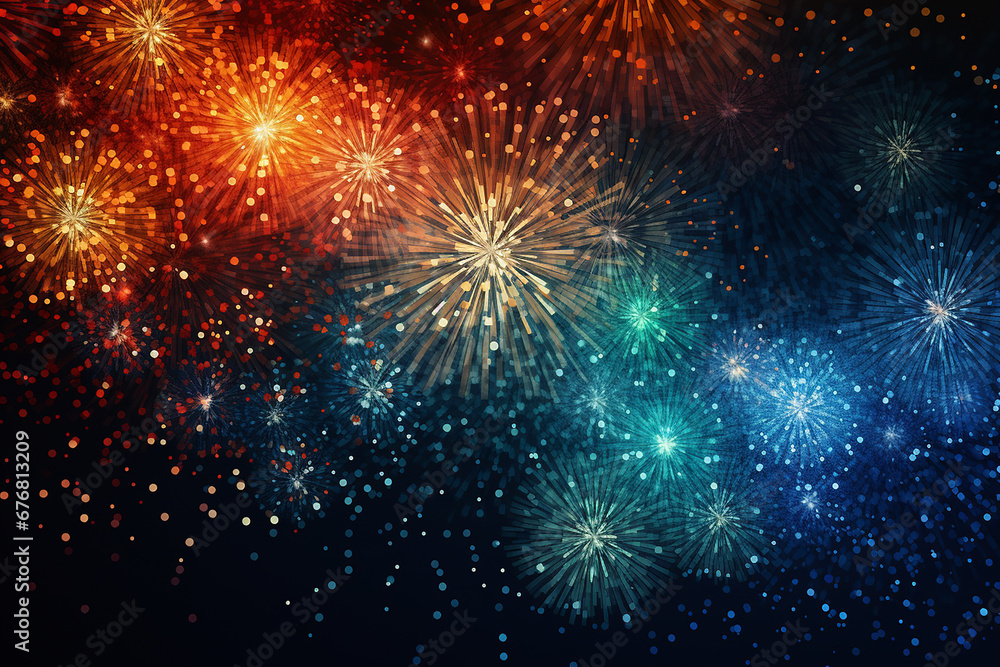 Fototapeta premium Abstract colorful blurred fireworks. Colored firework explosion in the night sky, for celebration party. Generative AI