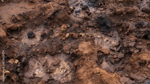 muddy ground that is dirty with dirt and rocks on it