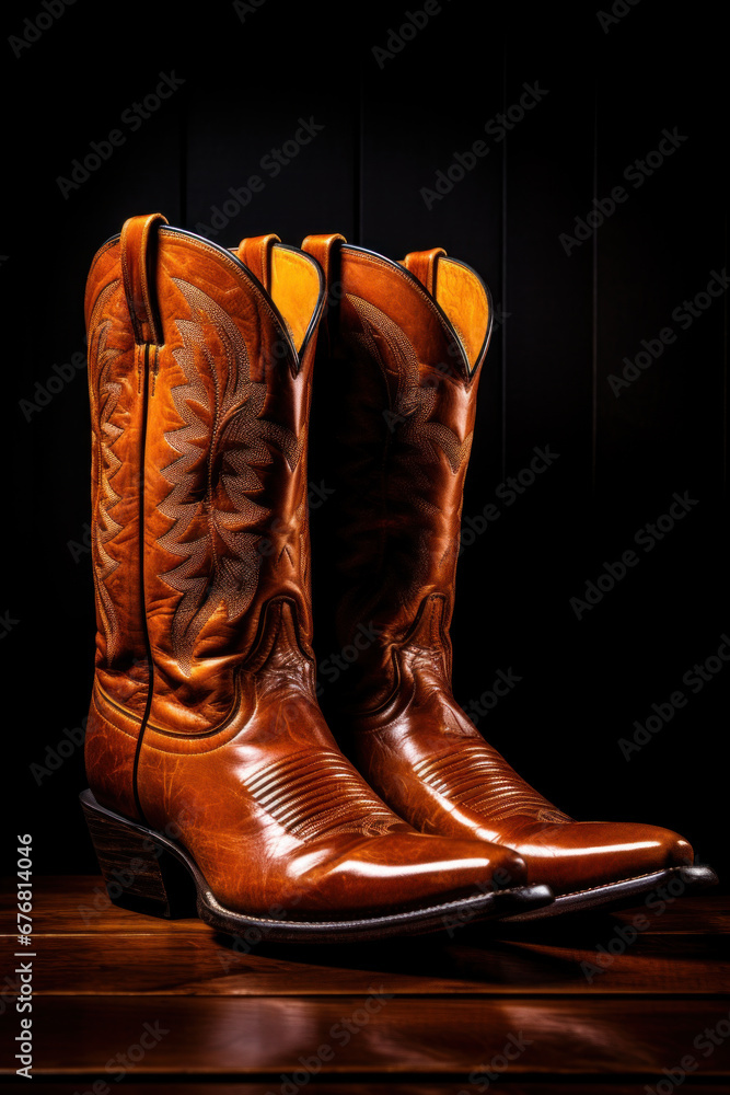 Cowboy boots on black background