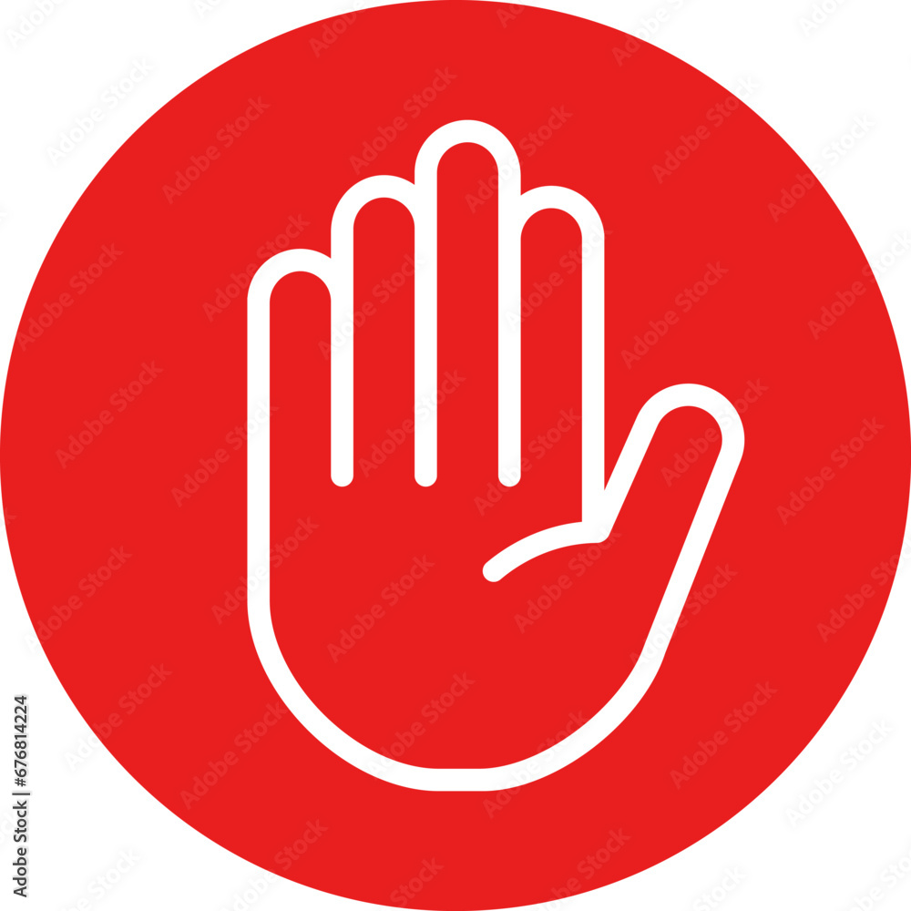 Stop icon design in flat style. Human hand in red circle. Stop icon design in flat style. Human hand in red circle.