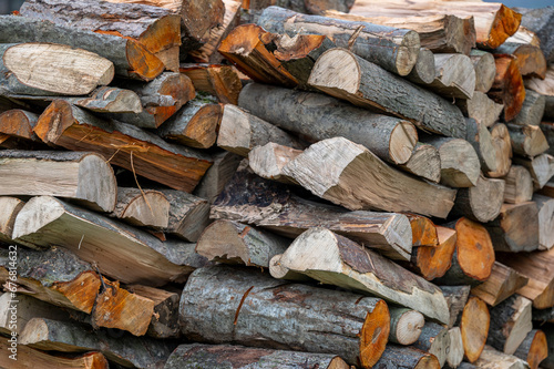 Stack of firewood of mixed species.