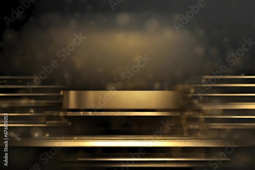 Podium of an round shape on a dark background with a golden tint. Fashionable modern background for presentation.