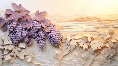 Embossed paper of vineyards, 3D embossing, background photo