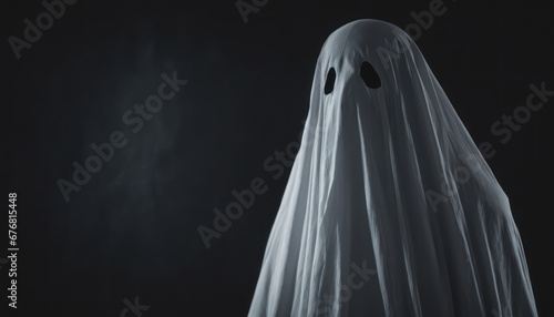 A ghost with a sad look on its face and a black background