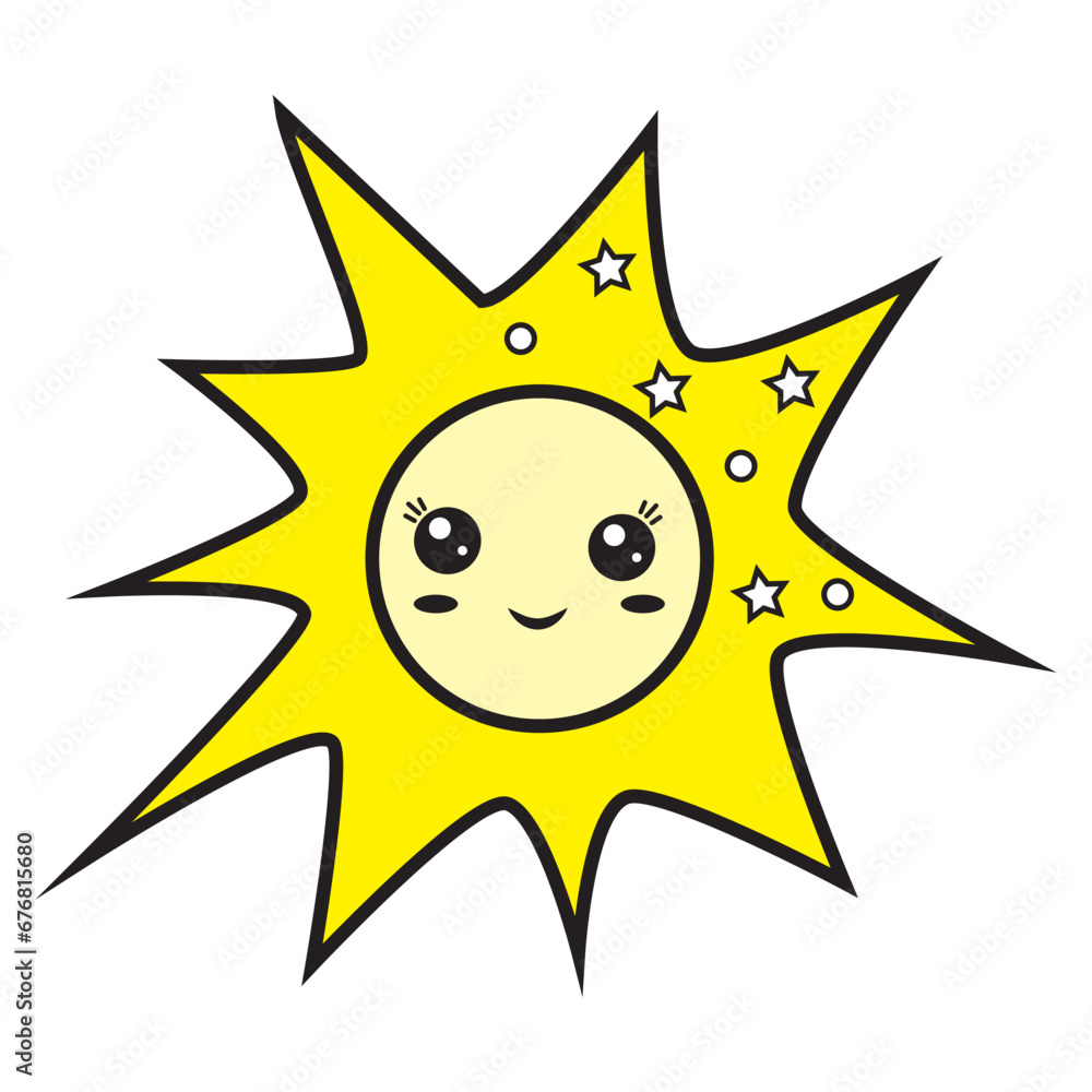 Space Character sun kawaii, vector illustration on a white background in cartoon style