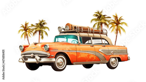 Vintage car at the beach in summer on a transparent background © DX