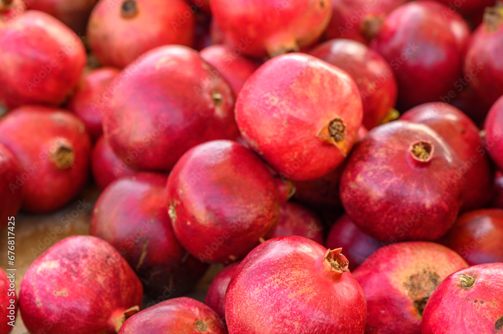 fresh juicy pomegranates at the bazaar on the island of Cyprus in autumn 3 fresh juicy pomegranates at the bazaar on the island of Cyprus in autumn 3