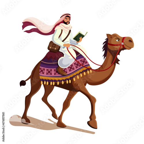 Fotografija Arabian rider mounted brown camel