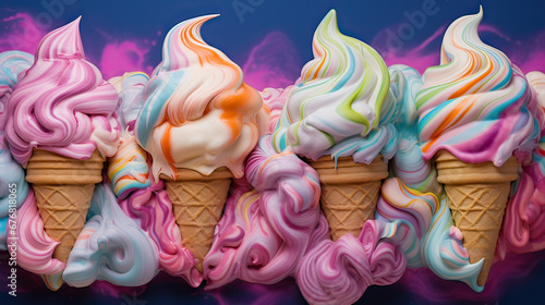 Rainbow swirls of melting ice cream, a summer's dream Ai Generative