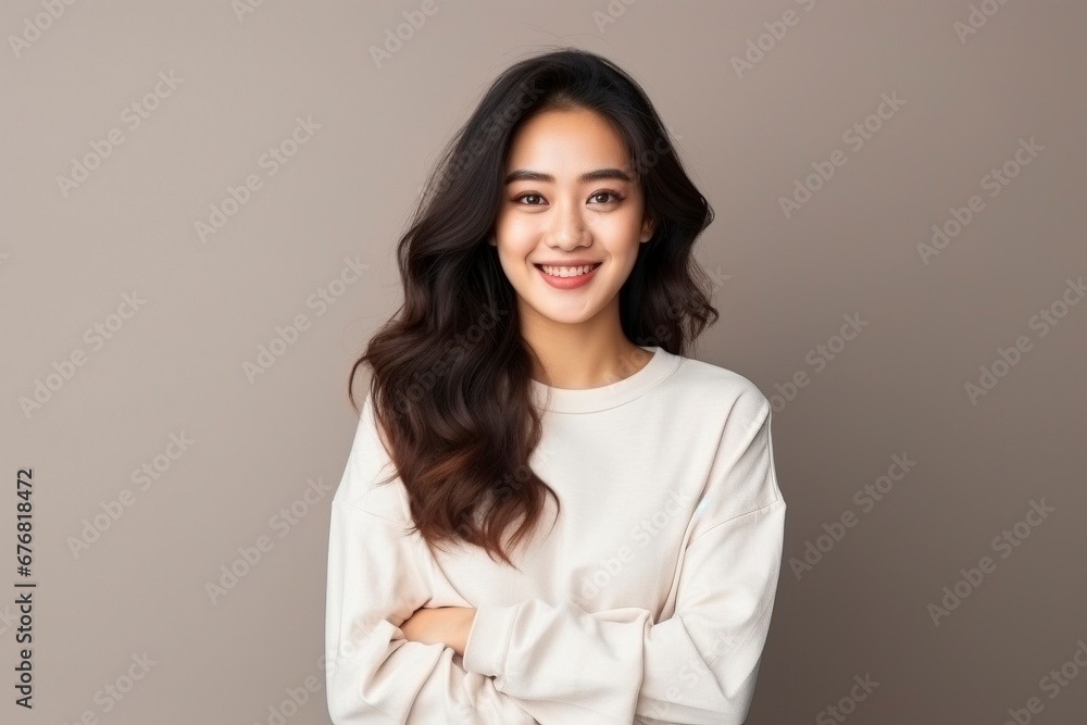 photo portrait of young asia lady with positive expression, arms crossed, smile broadly, dressed in casual clothing, generative ai photo portrait of young asia lady with positive expression, arms crossed, smile broadly, dressed in casual clothing, generative ai