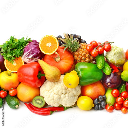 fruits and vegetables isolated on a white background.