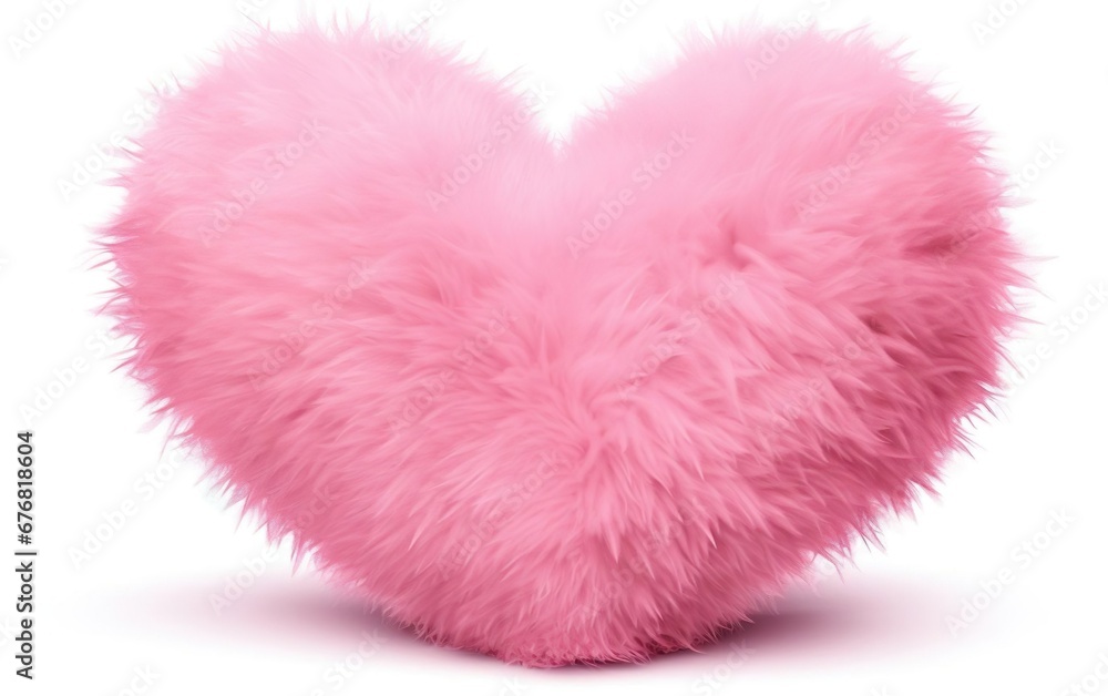 Big pink shaggy heart pillow isolated on white background. Plush, fluffy decoration. Valentines day, engagement or wedding party poster. AI Generative Big pink shaggy heart pillow isolated on white background. Plush, fluffy decoration. Valentines day, engagement or wedding party poster. AI Generative