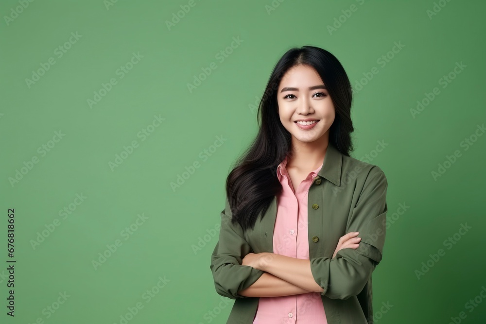 photo portrait of young asia lady with positive expression, arms crossed, smile broadly, dressed in casual clothing, generative ai photo portrait of young asia lady with positive expression, arms crossed, smile broadly, dressed in casual clothing, generative ai