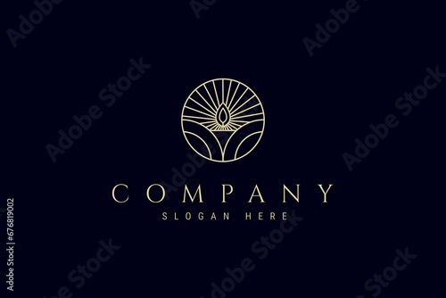 Glowing candle logo in circle frame with line art design style concept