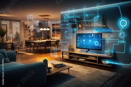 Smart home with virtually connected devices. Technology concept. © Simon