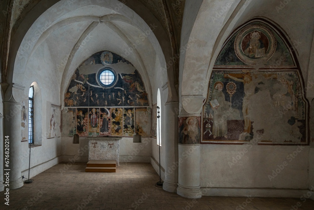 Ancient church in Morcote, Switzerland, with stunning Medieval frescos
