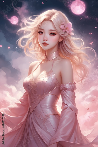 Transcending Love: Blonde Korean in Valentine's Pink Mist Serenity © valenia