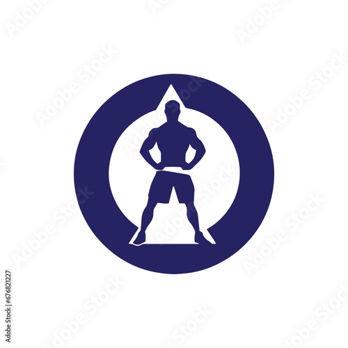 Logo of man icon vector silhouette isolated design in circle bodybuilder or gym concept
