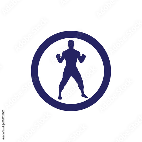 Logo of man icon vector silhouette isolated design in circle bodybuilder gym concept