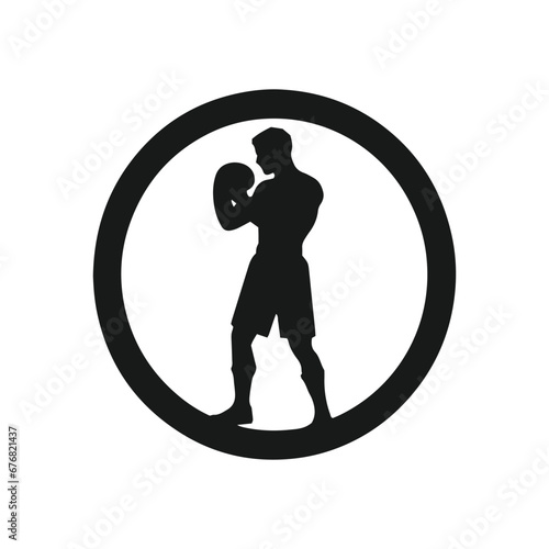 Logo of man icon vector silhouette isolated design in circle bodybuilder, gym concept black logo