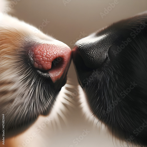 Close-Up of Dog Noses Touching - Concept of Friendship, Affection, and Animal Bonding