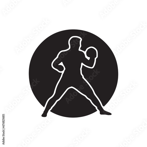 Logo of man icon vector silhouette isolated design in circle bodybuilder, gym concept dark icon