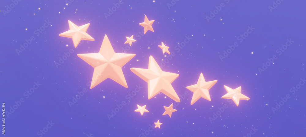 Magic glowing stars on a purple background. 3D illustration Magic glowing stars on a purple background. 3D illustration