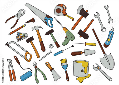 Craftsman tools doodle illustration