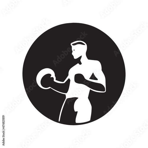 Logo of man icon vector silhouette isolated design in circle bodybuilder, gym concept dark isolated