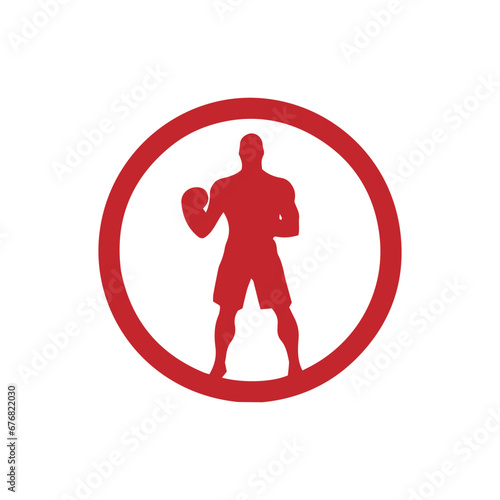 Logo of man icon vector silhouette isolated design in circle bodybuilder, gym concept red black