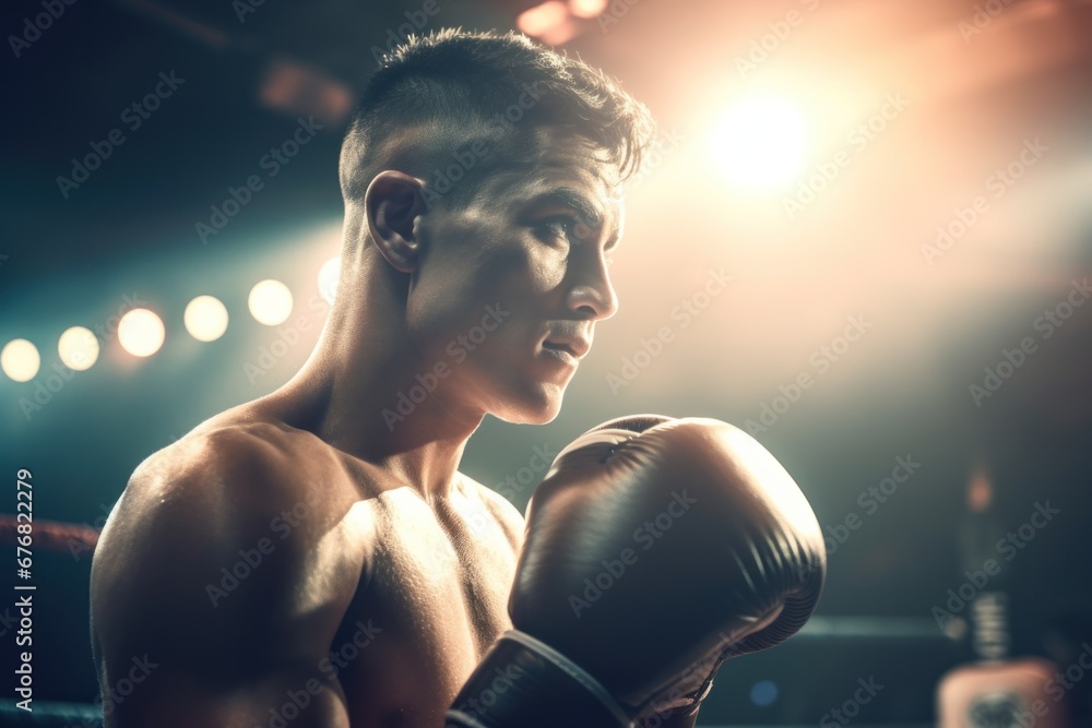 boxer strong man in boxing gloves, AI generated - obrazy, fototapety, plakaty 