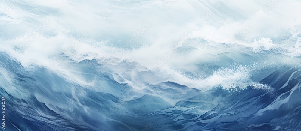 Aerial view of blue sea waves texture. AI generated image