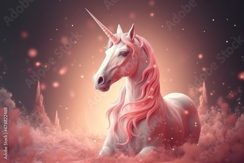 Cute pink unicorn in pink fantasy  AI generated