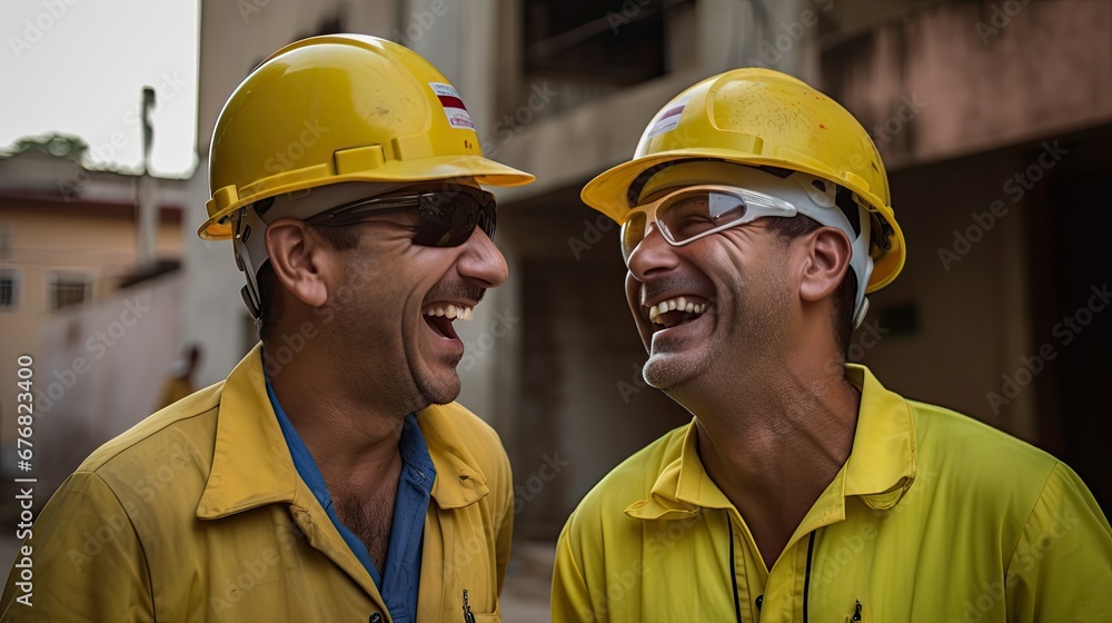 Construction workers having fun at work. Construction workers having fun at work.