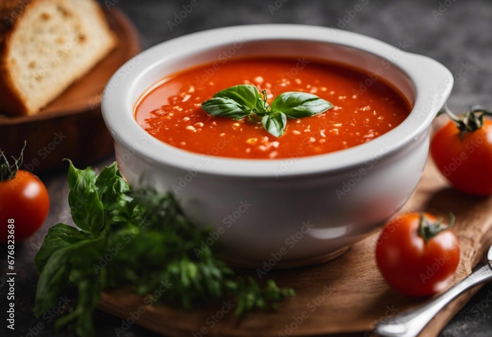 AI generated illustration of a white bowl filled with soup sitting on top of a cutting board AI generated illustration of a white bowl filled with soup sitting on top of a cutting board