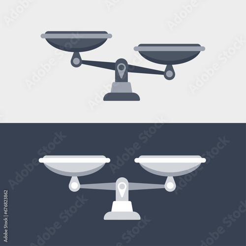 Vector monochrome illustration of scales with different weights and scales with the same weight.