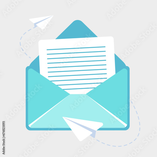 Vector illustration with letter and paper airplane.