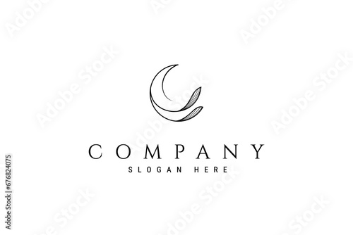 vector logo which image of a crescent moon with plants photo