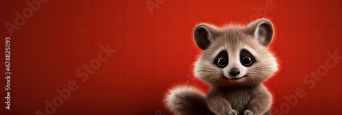 cute cartoon character raccoon on red isolated background with copy space © alexkoral