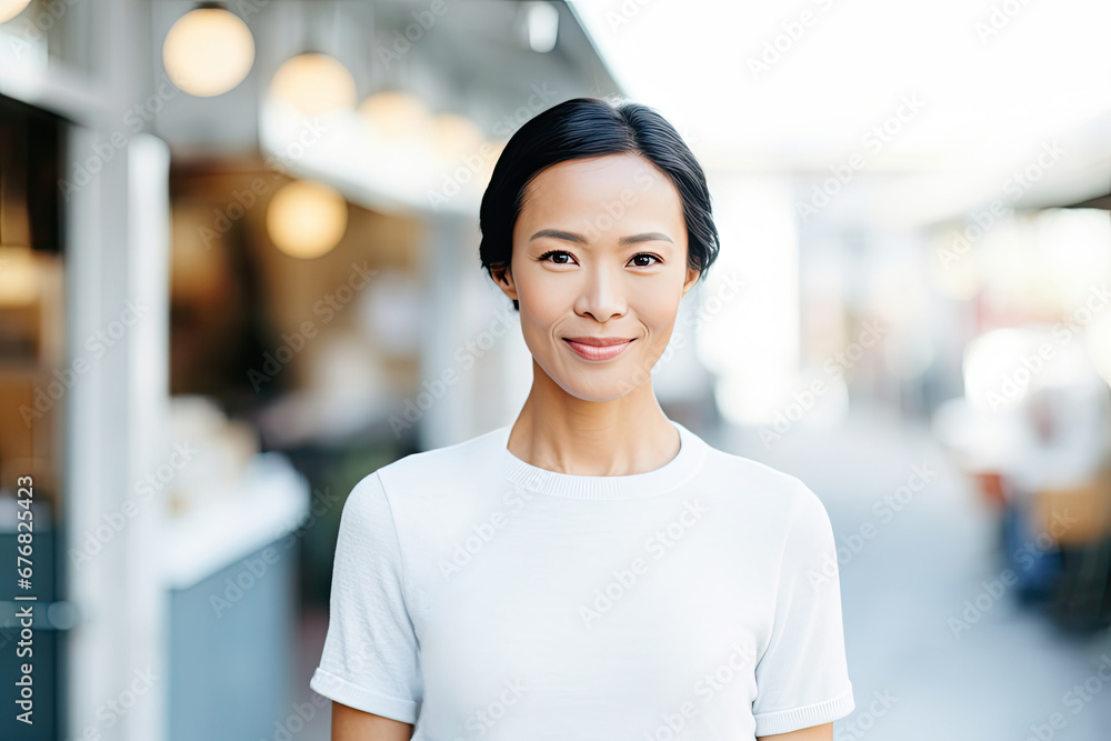 Confident and happy Asian business woman in the city. Confident and happy Asian business woman in the city.