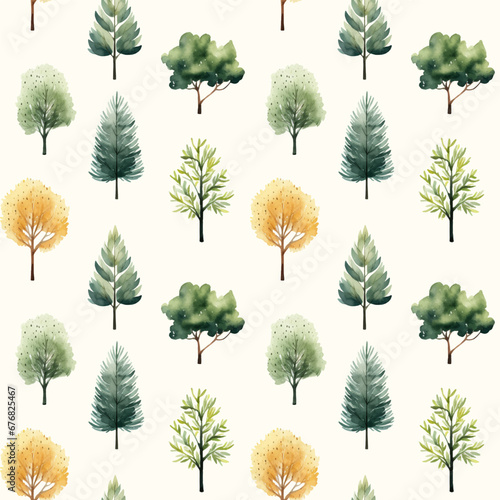 Cute watercolor trees seamless pattern. Trees wallpaper. Trendy scandi vector backgrounds