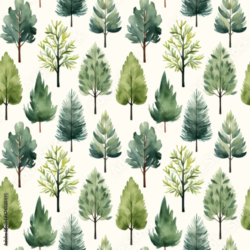 Cute watercolor trees seamless pattern. Autumnal trees wallpaper. Trendy scandi vector backgrounds
