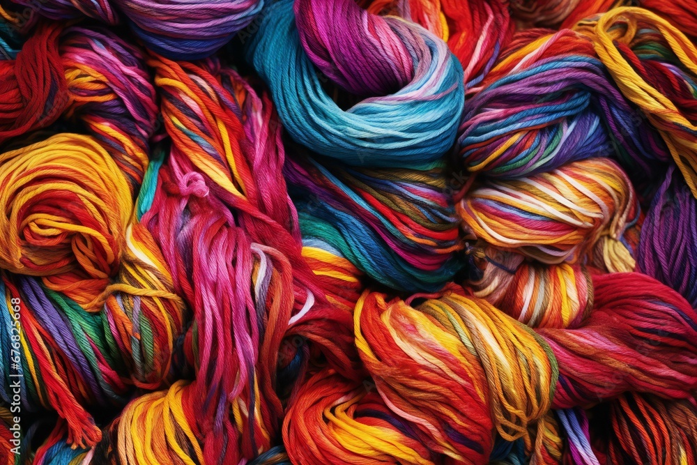 Colorful yarn for knitting as background, top view,  Colorful yarn for knitting