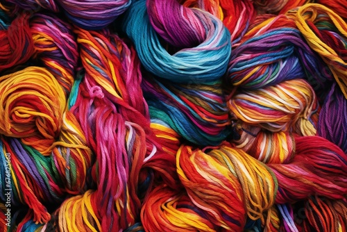 Colorful yarn for knitting as background, top view, Colorful yarn for knitting