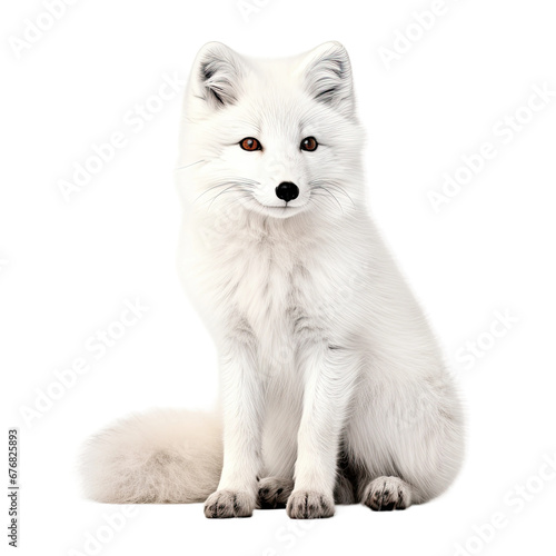 Arctic Fox with Fluffy Tail and White Coat, Sitting on Transparent Background