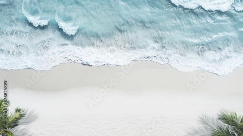 AI illustration of an aerial view of a beach and turquoise blue water. photo