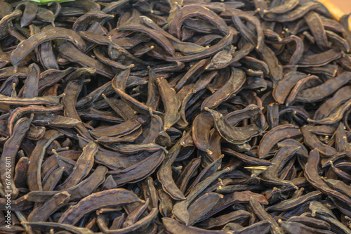 dry carob at the bazaar on the island of Cyprus in autumn 1